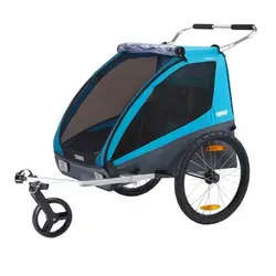 Thule Coaster XT plava dječja kolica i prikolica za bicikl za dvoje djece 