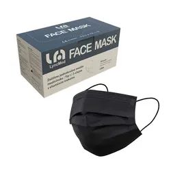  Kirurške maske TIP I, troslojne s gumicom, boja CRNA - Lyncmed - 2000 kom 