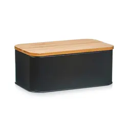Zeller kutija za kruh sa bambus poklopcem, crna mat, 31x18x12,5 cm 