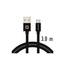 Swissten kabel USB/microUSB, platneni, 3m, crni 