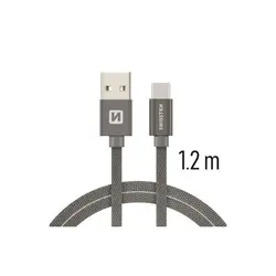 Swissten kabel USB/USB-C, platneni, 1.2m, sivi 