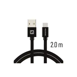 Swissten kabel USB/USB-C, platneni, 2m, crni 