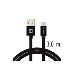 Swissten kabel USB/USB-C, platneni, 3m, crni 