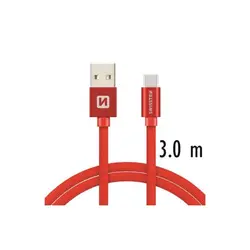 Swissten kabel USB/USB-C, platneni, 3m, crveni 