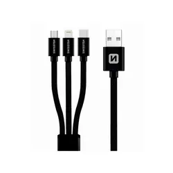 Swissten kabel 3u1 microUSB/USB-C/Lightning (MFi), platneni 