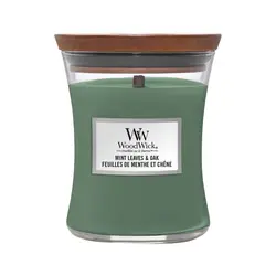 WoodWick svijeća  classic medium mint Leaves & Oak 