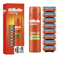 Gillette Fusion5 nastavci za brijanje, 8 komada + Fusion5 Ultra Sensitive 200 ml 