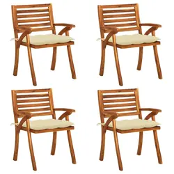 Garden vrtne stolice s jastucima 4 kom od masivnog bagremovog drva  - Krem-bijela