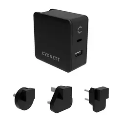 Cygnett Kućni punjač dual, PowerFlo+ 57W, USB-C & USB-A, mobitel+laptop, crni 