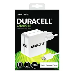 Duracell Punjač – Uni 1xUSB + Lightning cable – 2.4A - White  - Bijela