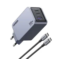 Ugreen Nexode Pro 100W 3-portni GaN USB punjač s uključenim 1,5M 100W USB-C kabelom za punjenje 