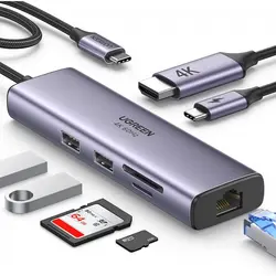 Ugreen 7u1 USB-C HUB HDMI+RJ45+čitač kartica+USB+PD 100W 