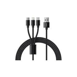 VEGER V303 pleteni kabel 3v1 USB-A na USB-C/Lightning/MicroUSB, 1,5m, crni 