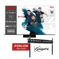 TCL MINI LED TV 75C805, 144Hz, Google TV + poklon Vogel's nosač za televizor  - 75"