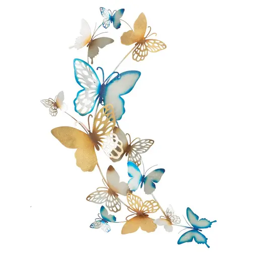 zidni pano Leptiri zlatni/svijetlo plavi, 59.5x4x111.5 cm