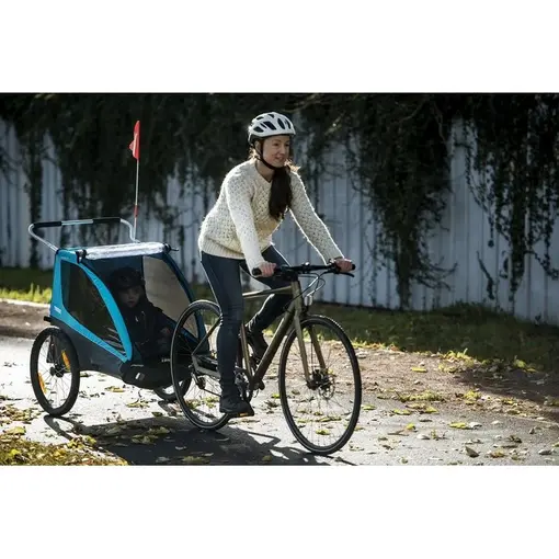 Coaster XT plava dječja kolica i prikolica za bicikl za dvoje djece