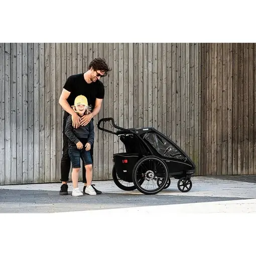 Chariot Sport 2 crna sportska dječja kolica i prikolica za bicikl za dvoje djece (4u1)