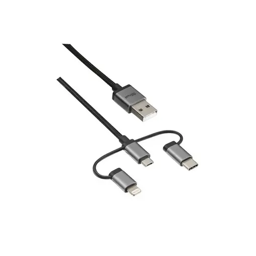 Kabel 3-u-1 USB na micro-USB, Type-C, Lightning, 1m, crni (22693)