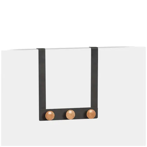 vješalica za vrata, metal/drvo, crna, 24,5x5x25 cm