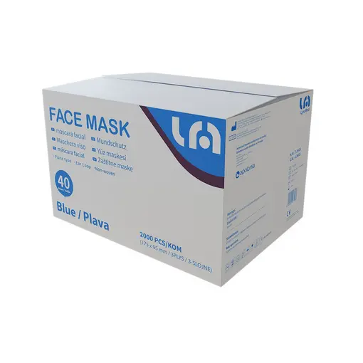 Kirurške maske TIP II, troslojne s gumicom, boja PLAVA - Lyncmed - 2000 kom
