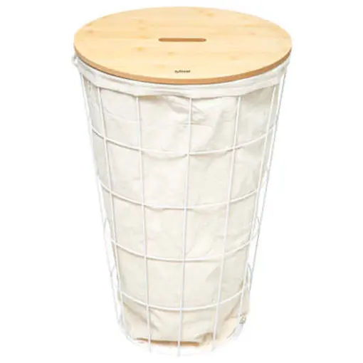 košara za rublje modern 38.5x38.5x57 cm metal MDF bijela