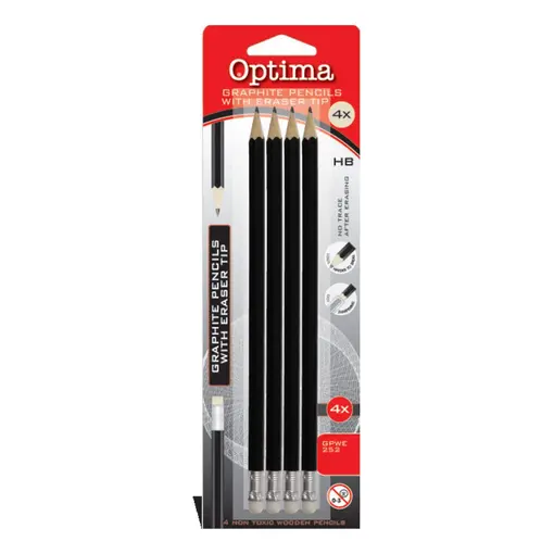 Grafitna olovka HB sa gumicom 4 komada - OPTIMA