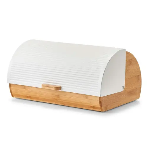 kutija za kruh, bambus/metal, bijela, 39x27x19cm
