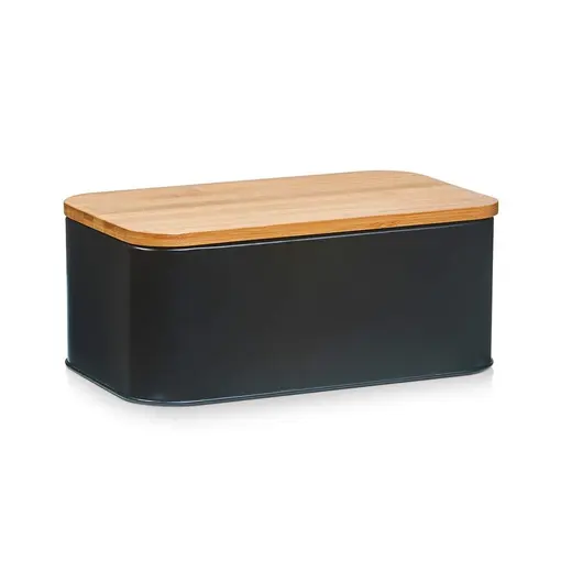 kutija za kruh sa bambus poklopcem, crna mat, 31x18x12,5 cm