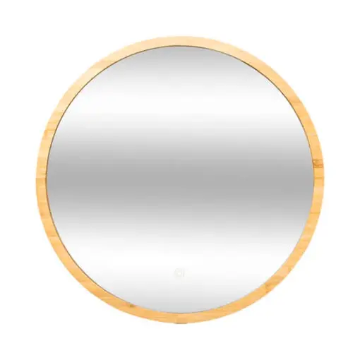 zidno okruglo ogledalo LED, 57x3x57 cm, bambus