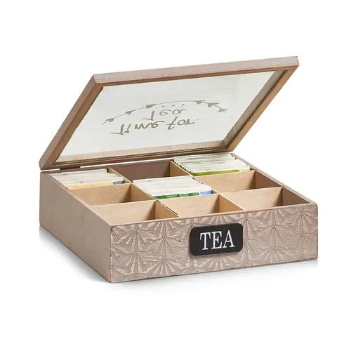 kutija za čaj, drvo/MDF/staklo, 24x24x7 cm, 15115
