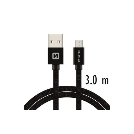 kabel USB/microUSB, platneni, 3m, crni