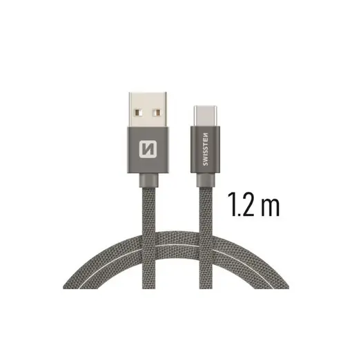 kabel USB/USB-C, platneni, 1.2m, sivi
