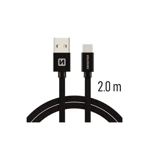 kabel USB/USB-C, platneni, 2m, crni