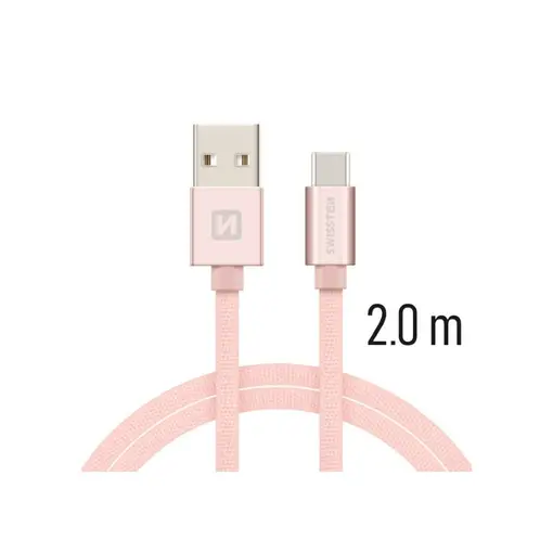 kabel USB/USB-C, platneni, 2m, rozo/zlatni