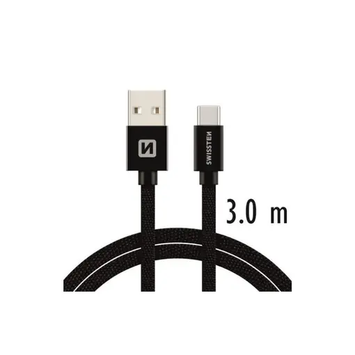 kabel USB/USB-C, platneni, 3m, crni