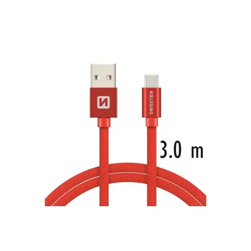 kabel USB/USB-C, platneni, 3m, crveni