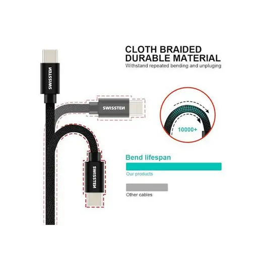 kabel USB-C/USB-C platneni, 2 m srebrni