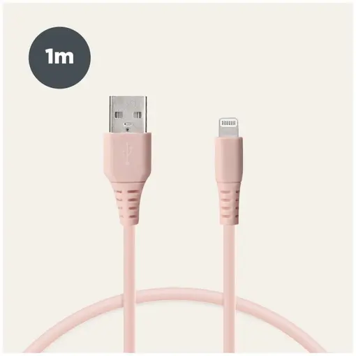 kabel za prijenos podataka, Soft, USB-A na lightning, 1.0m, rozi