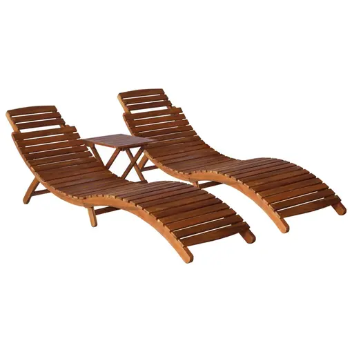 3-dijelni set ležaljki za sunčanje sa stolićem od bagremovog drva