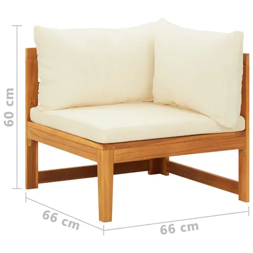 kutna sofa s krem bijelim jastucima masivno bagremovo drvo