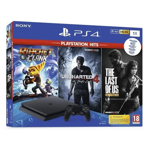 PlayStation 4 1TB F chassis + Ratchet and Clank + The Last of Us + Uncharted 4 Hits