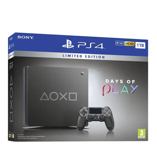 PlayStation 4 1TB Days of Play Steel Black Special Edition + PS4 Dualshock Controller Black v2 + Fortnite VCH (2019)