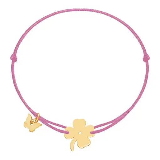 narukvica  Thread Silver Classic Collection Gold Plated Clover on Antique Pink Bracelet
