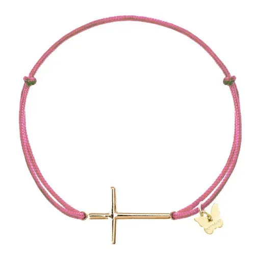 narukvica  Thread Silver Angel Collection Gold Plated Cross on Antique Pink Bracelet