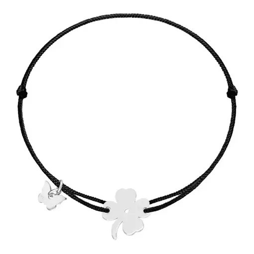 narukvica  Thread Silver Classic Collection Rhodium Clover on Black Bracelet