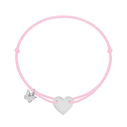 narukvica  Thread Silver Classic Collection Rhodium Heart on Powder Pink Bracelet
