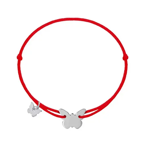 narukvica  Thread Silver Classic Collection Rhodium Butterfly on Red Bracelet