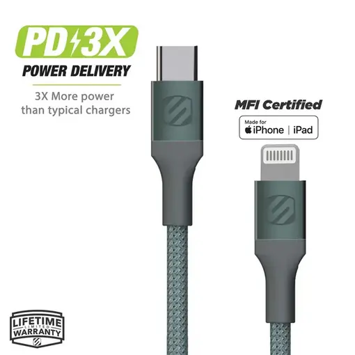 Strikeline heavy-duty kabel USB-C na lightning, 1.2m, sivi