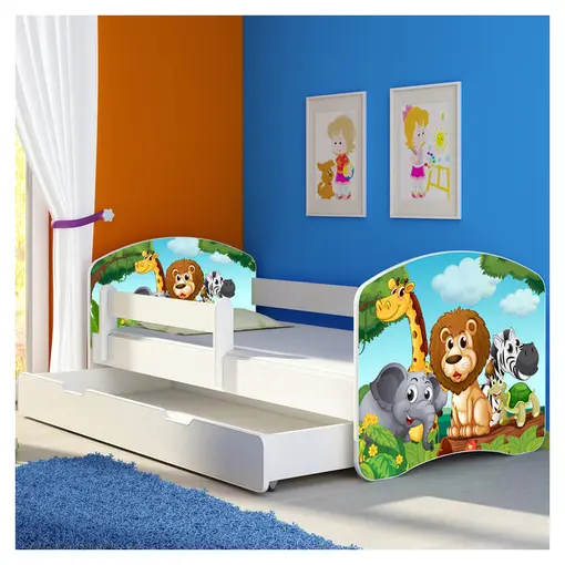 Animals drveni dječji krevet s bočnom stranicom i ladicom
