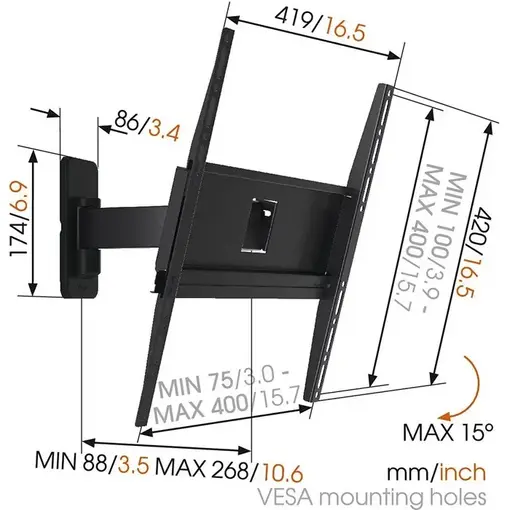 MA3030, zidni stalak za ekrane od 32“-55“ sa nagibom i pomakom 120st.